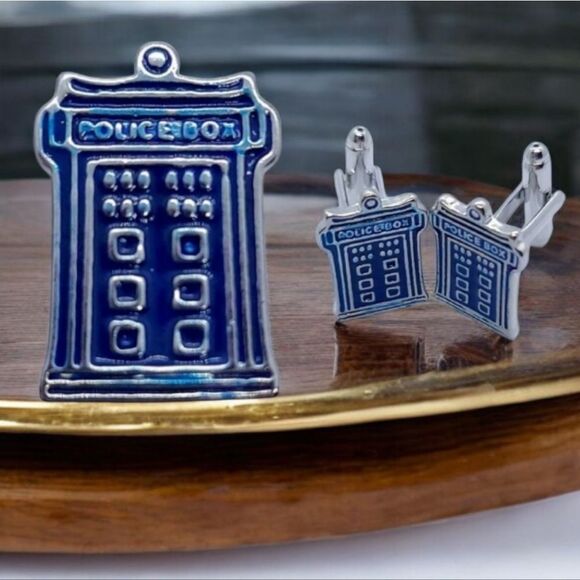 Blue Police Box Tardis Dr. Who The Doctor Who Cuff Links Whovian Gift Cufflinks - Picture 3 of 7